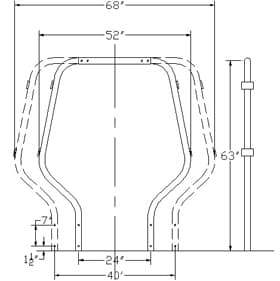 Transom mounted arch drawing with mounting and spacing reference