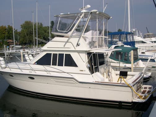 Atlantic Towers® custom hardtop installed on a flybridge boat